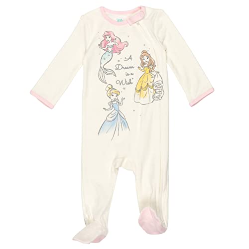 Princess Belle Cinderella Ariel Infant Baby Girls 2 Pack Zip Up Snap Sleep N' Play Coveralls Blue/White 18 Months