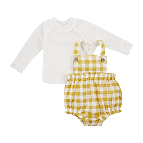 Baby Girl Ruffle Check Bubble Set, Mustard, 0-3 Months