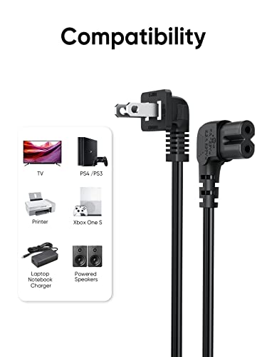 10 Feet 18 AWG Angled 2-Slot Non-Polarized Angle Power Cord for Samsung TV LG TCL Replacement (IEC320 C7 to Nema 1-15P), 3M