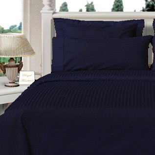 800 Thread Count Three 3) Piece California King Size Navy Stripe Duvet Cover Set, 100%  Premium Hotel Quality