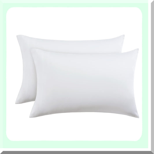 BambooLux Silky Soft Cooling Pillowcase Set - 100% Viscose Bamboo, Oeko-Tex Certified, Breathable Envelope Closure - Queen Size, White (Pack of 2)