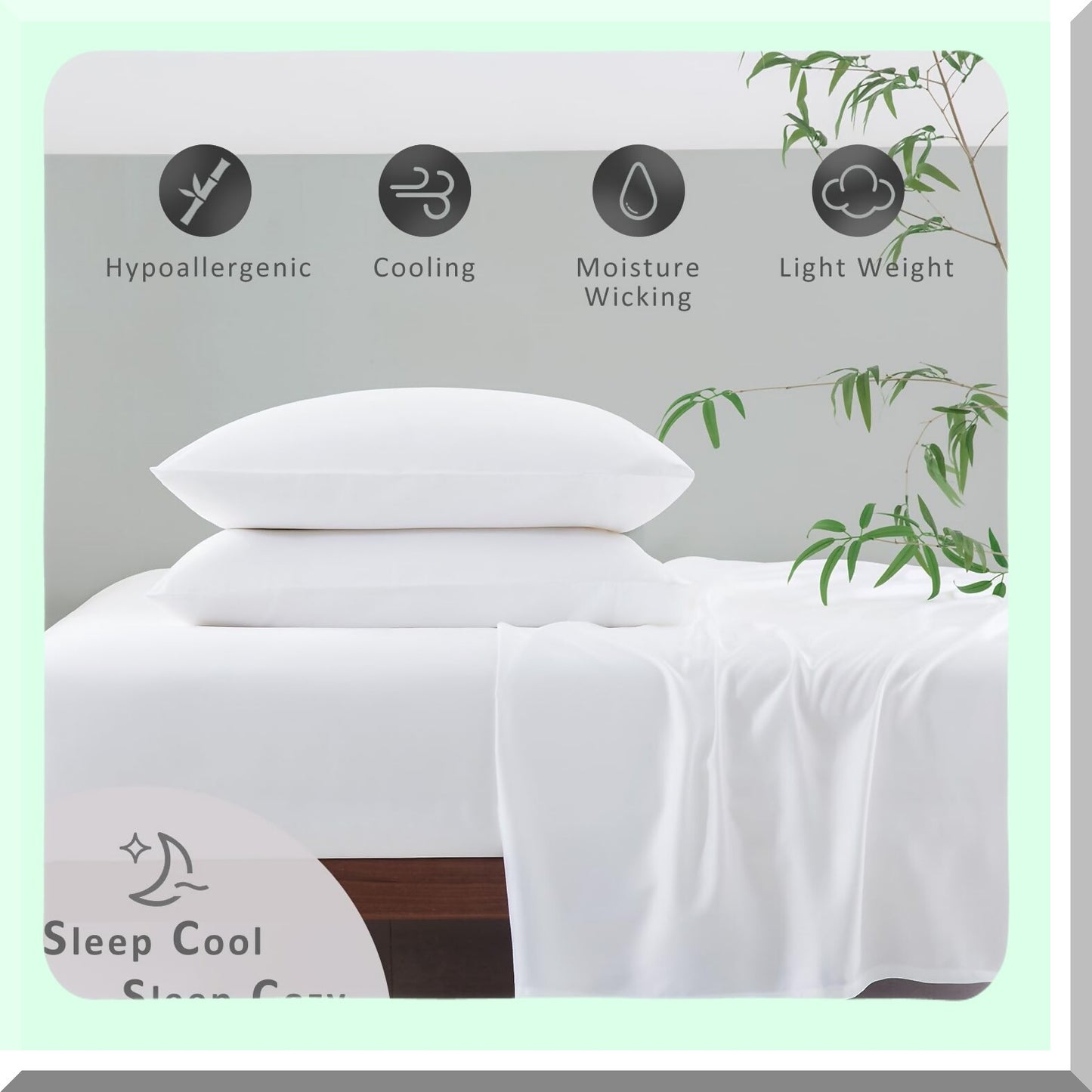 BambooLux Silky Soft Cooling Pillowcase Set - 100% Viscose Bamboo, Oeko-Tex Certified, Breathable Envelope Closure - Queen Size, White (Pack of 2)