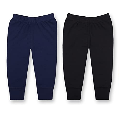 Baby Boys  Super Combed Natural Cotton Pull on Jogger Pants, 2 Pack, Black Navy, 3 Months