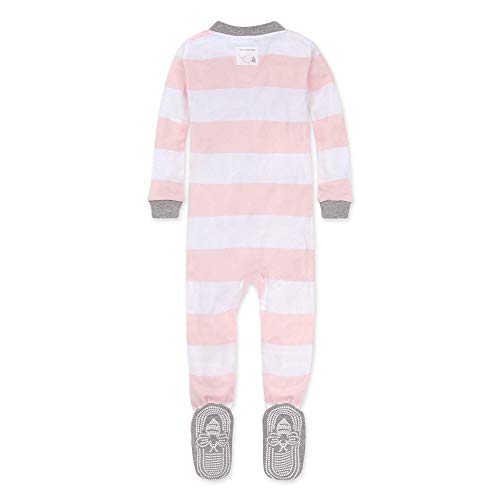 girls Pajamas, Zip Front Non-slip Footed Pjs, 100%  Cotton and Toddler Sleepers, Pink Rugby Stripe, 12 Months US