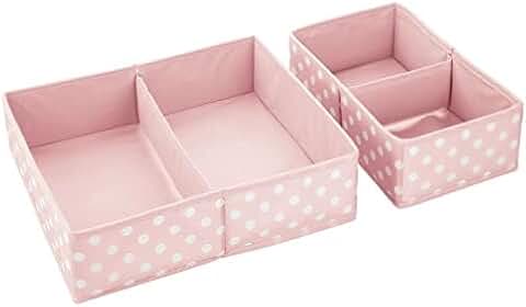Set of 2 Pink and White Polka Dot Fabric Drawer Bins