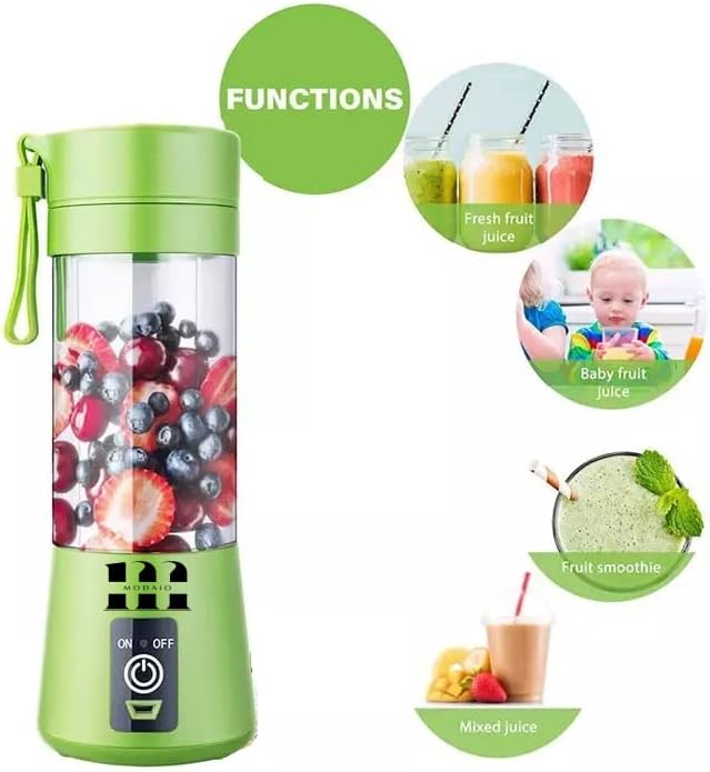 MODAIO-Portable Mini Juicer Blender for Milk Shakes, Fruit Juice and Smoothies, Six 3D Blades Ice Crushing Rechargeable with USB, 13oz (Green)