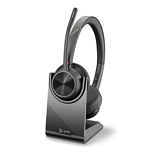 '- Voyager 4320 UC Wireless Headset + Charge Stand (Plantronics) - Headphones with Boom Mic - Connect to PC/Mac via USB-A Bluetooth Adapter, Cell Phone via Bluetooth - Works with Teams, Zoom &More