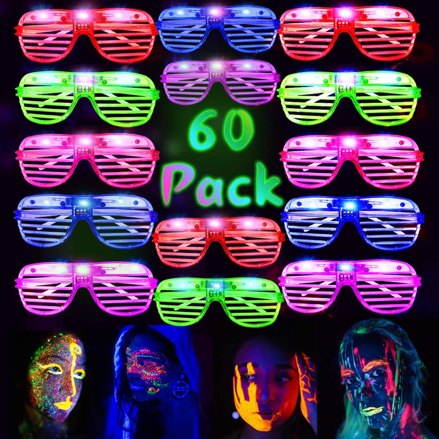 Glow in the Dark LED Party Glasses Pack of 60