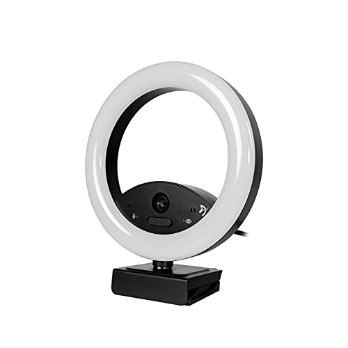 '- Occhio True Privacy Webcam with Adjustable LED Ringlight - Magnetic Privacy Cover, Dual Omni-Directional Noise Cancelling Microphones with Manual Circuit Breaker, and Full HD