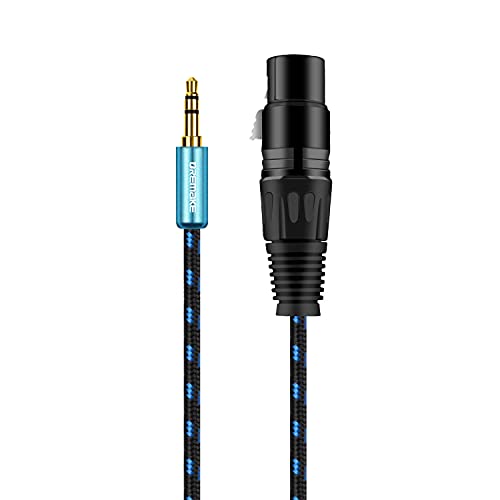1 Feet Jack 3.5mm (1/8 Inch) to XLR Unbalanced Cable, 3-Pin XLR Female to 3.5mm Aux Mic Cord for Camcorders, DSLR Cameras, Laptops, Computer Recording Device, Speakers - Black Blue Tweed