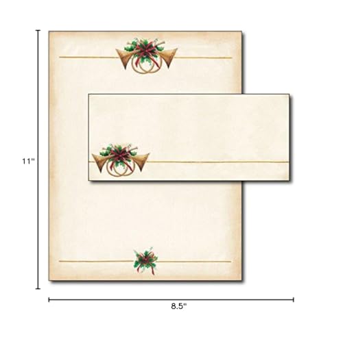 Antique Horns Holiday Letterhead and Envelopes, 40 Sets