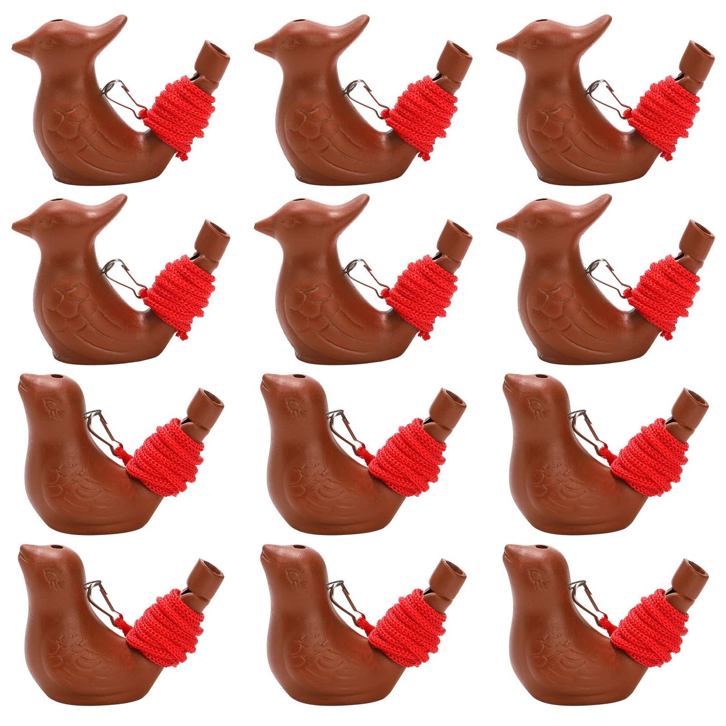 BirdSong Clay Water Whistles - Set of 12, Hanging Rope Included. Perfect for Birthday Parties & Early Learning. Musical Bird Call Warblers for Kids.