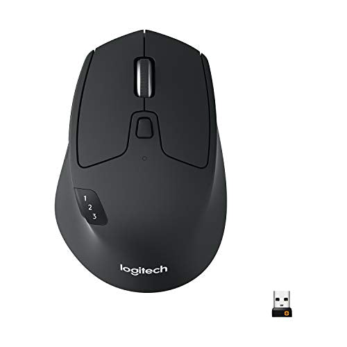 M720 Triathlon Multi-Device Wireless Mouse, Bluetooth, USB Unifying Receiver, 1000 DPI, 8 Buttons, 2-Year Battery, Compatible with Laptop, PC, Mac, iPadOS - Black