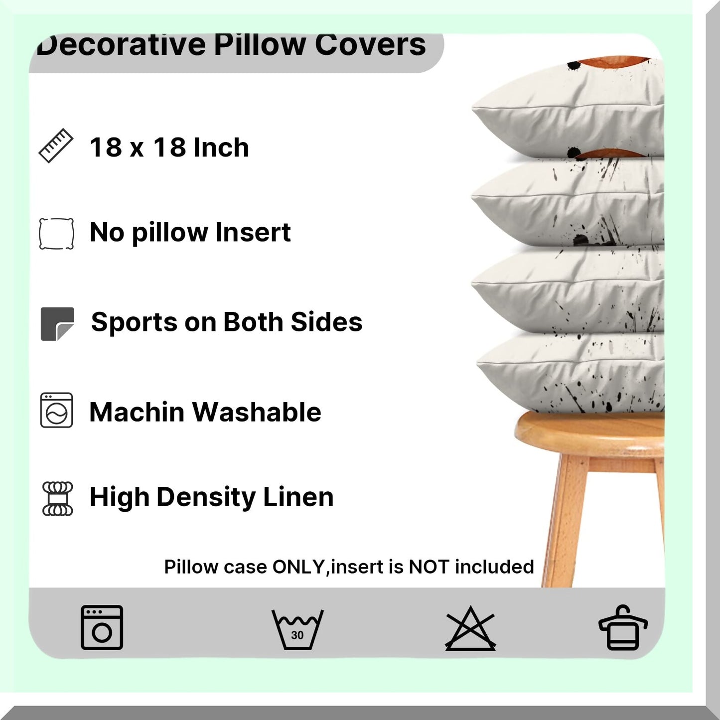Sports Ball Pillow Covers Set - Boys Room Decor 18x18 - Kids Throw Cushion Cases - Cotton Linen Watercolor - Sofa Bedroom Couch Home Decoration
