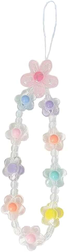 Colorful Daisy Beaded Phone Charm and Lanyard