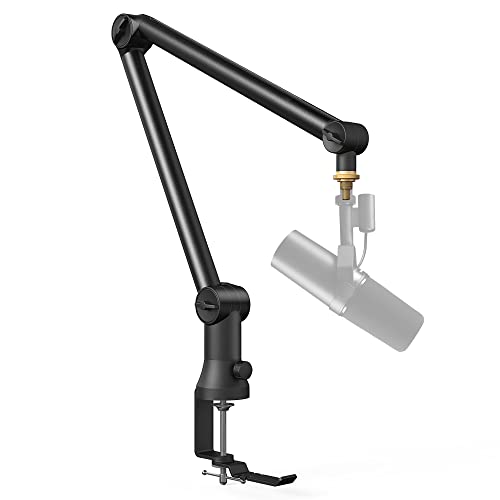 Mic Arm Desk Mount(Longer)for Shure SM7B/MV7/Blue Yeti/Snowball/AT2020 MicOthers, Universal Pro-Heavy Duty Metal Mic Boom Arm Stand with 3/8" to 5/8" Adapter,Hidden Cable Trough,Headset Hook