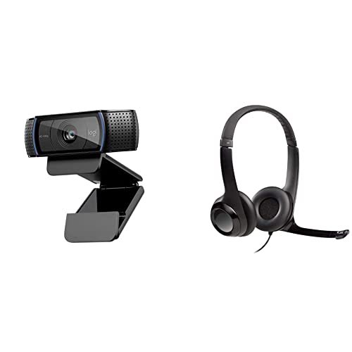 C920x HD Pro Webcam, Full HD 1080p/30fps Video Calling, Black & H390 Wired Headset, Stereo Headphones with Noise-Cancelling Microphone, USB, in-Line Controls, PC/Mac/Laptop - Black