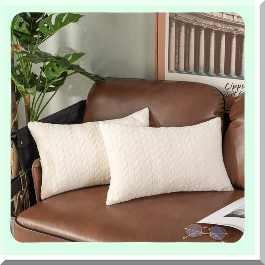 Luxury Stripe Velvet Lumbar Pillow Cover - Cream, 12x20 inch - Soft Cushion Case for Home Decor - Elegant Accent Piece for Sofa or Bed