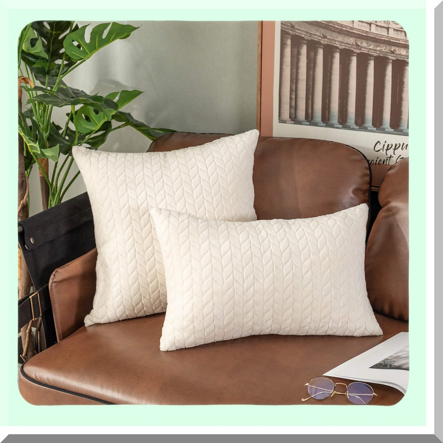 Luxury Stripe Velvet Lumbar Pillow Cover - Cream, 12x20 inch - Soft Cushion Case for Home Decor - Elegant Accent Piece for Sofa or Bed