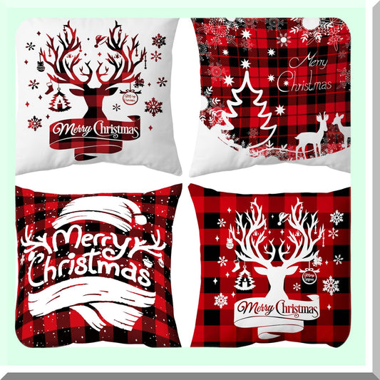 Winter Wonderland Plaid Pillow Covers - Set of 4, Holiday Party Throw Pillows for Couch - Farmhouse Decor 18 x 18 Inches