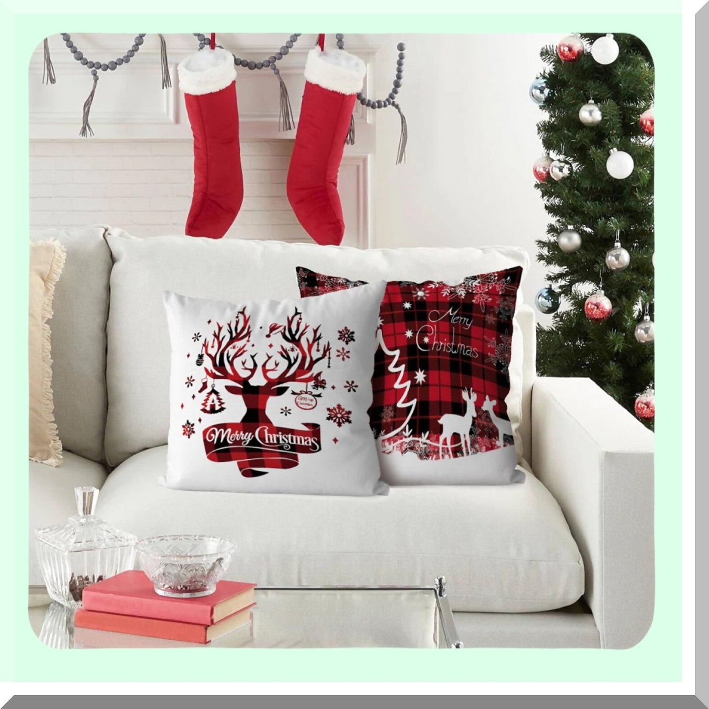 Winter Wonderland Plaid Pillow Covers - Set of 4, Holiday Party Throw Pillows for Couch - Farmhouse Decor 18 x 18 Inches