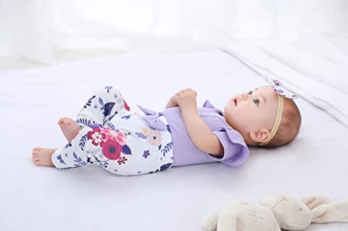 Infant Baby Girl Clothes Romper Floral Pant Summer Outfits Set Baby Girls' Clothing (Purple,0-3 Months)