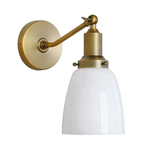 Industrial Vintage Slope Pole Wall Mount Single Sconce with 5.5" Oval Dome Milk White Gl Shade Wall Sconce Light Lamp Fixture Antique)