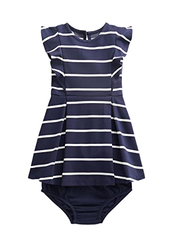 Baby Girls Ruffled Striped Dress & Bloomer 2 Piece Set (3 Months, Navy(1001)/W)