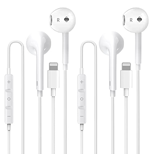 (2 Packs) - Apple Earbuds with Lightning Connector [Apple MFi ] (Built-in Microphone & Volume Control) Headphones Compatible with iPhone 13/SE/XR/XS/X/12/11/8/7/Plus Support All iOS System