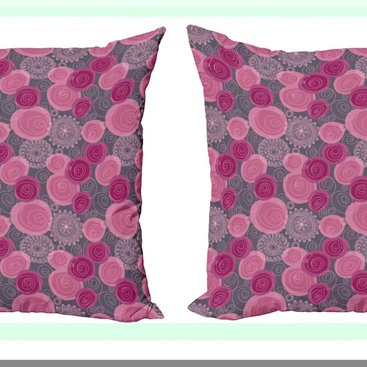 Swirled Lace Flower Decorative Pillow Cover Set - Pack of 2, Doodle Style Ornamental Flourish Cushion Case for Couch, Bedroom, Living Room - 20", Fuchsia Magenta Grey