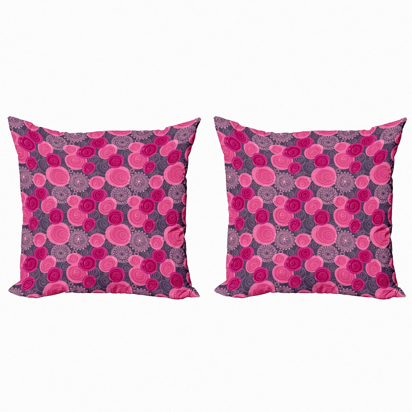 Swirled Lace Flower Decorative Pillow Cover Set - Pack of 2, Doodle Style Ornamental Flourish Cushion Case for Couch, Bedroom, Living Room - 20", Fuchsia Magenta Grey