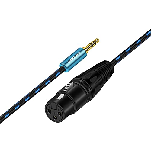1 Feet Jack 3.5mm (1/8 Inch) to XLR Unbalanced Cable, 3-Pin XLR Female to 3.5mm Aux Mic Cord for Camcorders, DSLR Cameras, Laptops, Computer Recording Device, Speakers - Black Blue Tweed