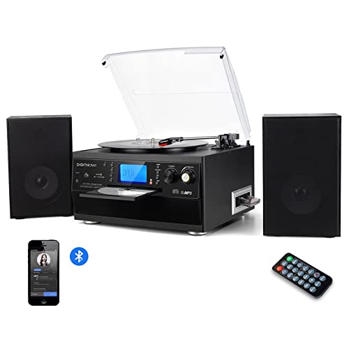 Bluetooth Record Player Turntable with Stereo Speaker, LP Vinyl to MP3 Converter with CD, Cassette, Radio, Aux in and USB/SD Encoding, Remote Control, Audio Music Player Built in Amplifier