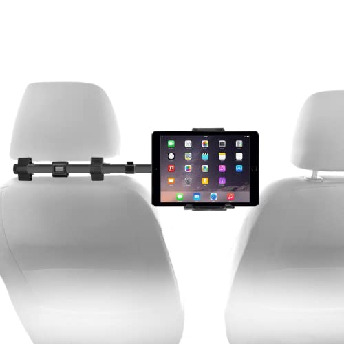 Car Headrest Mount Holder for Apple iPad Pro/Air/Mini, Tablets, Nintendo Switch, iPhone, Smartphones 4.5" to 10" Wide with Dual Adjustable Positions and 360 Rotation (HRMOUNTPROB)