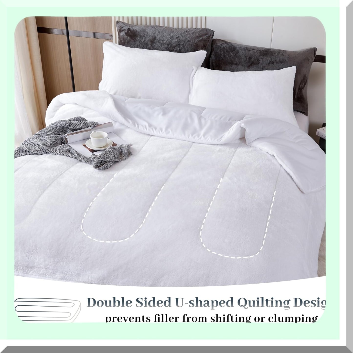 Winter Bliss Plush Comforter Set - Queen Size Ultra Soft Fluffy Bedding with Shaggy Comforter and Pillowcases - Luxury White Warm Fuzzy 3PC Set