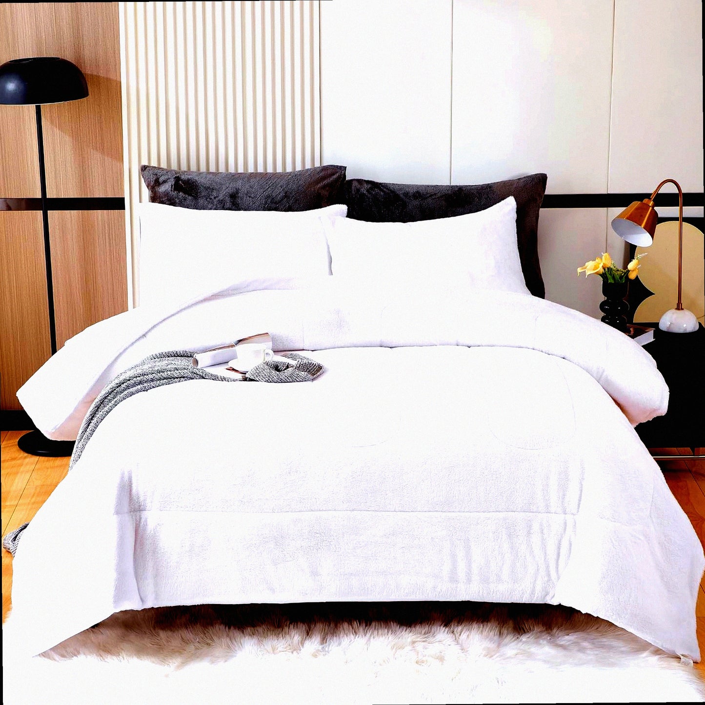 Winter Bliss Plush Comforter Set - Queen Size Ultra Soft Fluffy Bedding with Shaggy Comforter and Pillowcases - Luxury White Warm Fuzzy 3PC Set