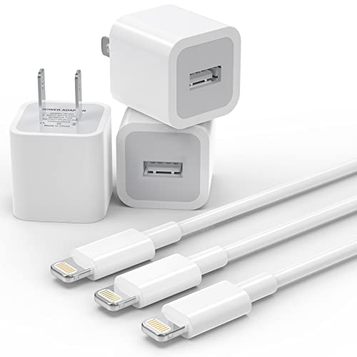 (Apple MFi ) iPhone Charger Cable, 3Pack Data Sync Charging Cords with 3Pack USB Wall Charger Travel Plug Adapter Compatible iPhone 12 Pro/11 Pro/Xs/XR/X/8/8Plus and More