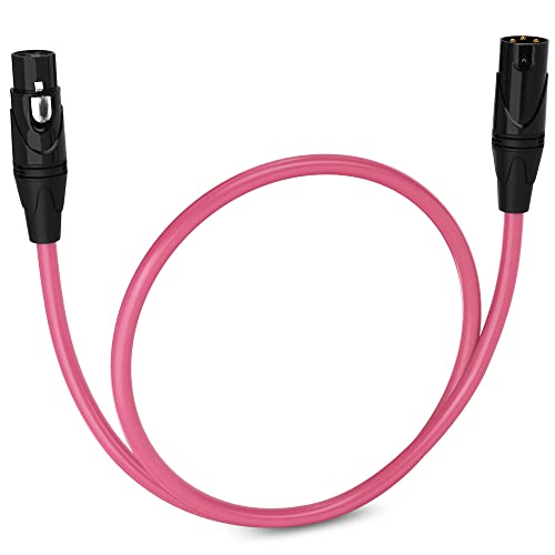 1.5 Feet XLR Microphone Cable Balanced Male to Female 3 Pin Mic Cord for Powered Speakers Audio Interface Professional Pro Audio Performance and Recording Devices - Pink