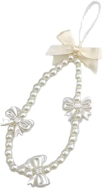 White Pearl Butterfly Phone Charm with Beaded Strap