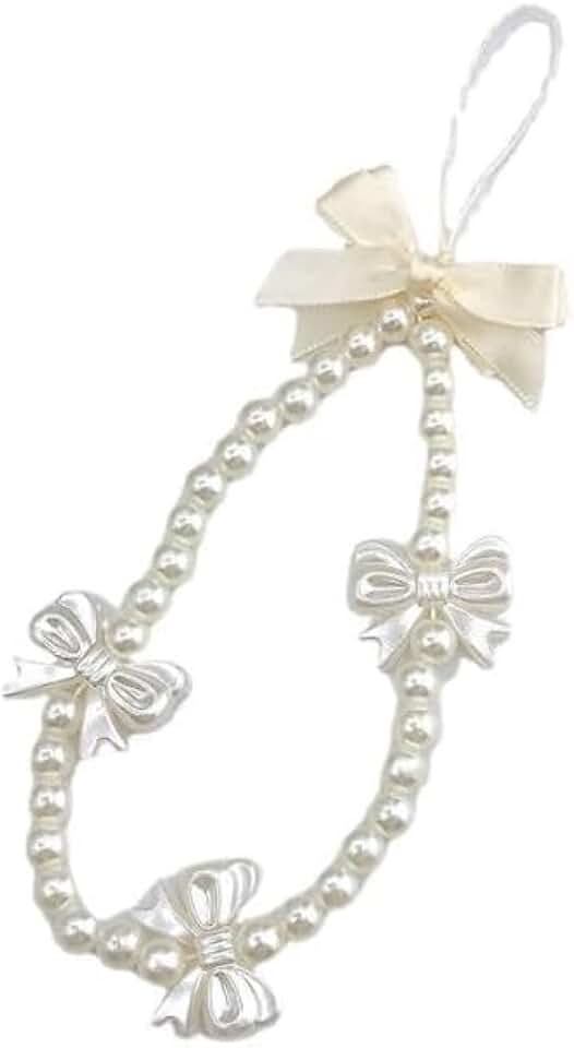 White Pearl Butterfly Phone Charm with Beaded Strap
