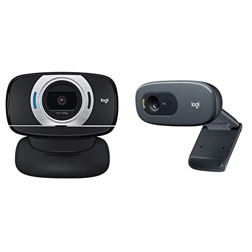 HD Laptop Webcam C615 with Fold-and-Go Design & C270 HD Webcam, HD 720p, Widescreen HD Video Calling, HD Light Correction, Noise-Reducing Mic, for Skype - Black