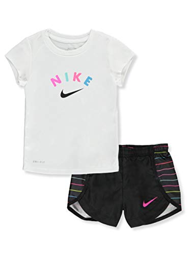 Girl`s Graphic Print T Shirt & Shorts 2 Piece Set (Black(26G431-023)/White, 2T, 2_Years)