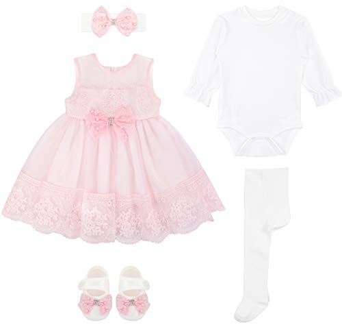Baby Girl   Pink Embroidered Princess Dress Gown 6 Piece Deluxe Set 0-3 Months