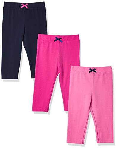 girls Cotton Leggings, Dark Pink Navy, 0-3 Months US