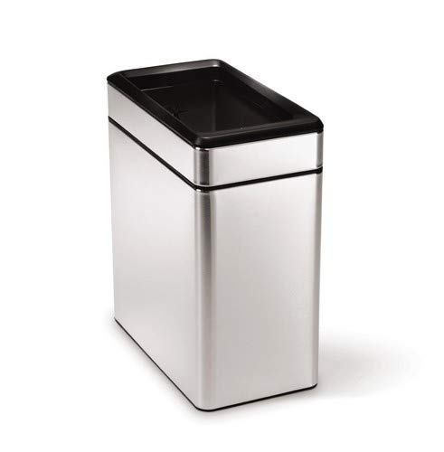 10 Liter  2.6 lon Profile Open Trash Can, Brushed Stainless Steel