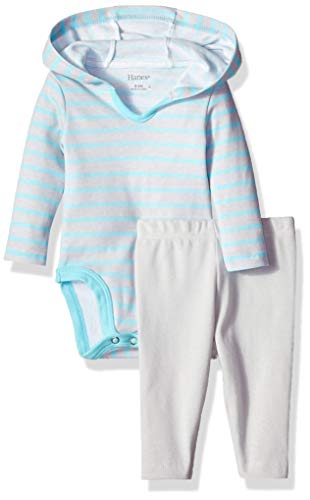 Ultimate Baby Flexy 2 Piece Set  Pant with Hoodie Bodysuit , Grey Blue Stripe, 0-6 Months