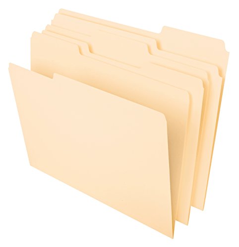 File folders, letter size, 8.5 x 11 inches, Manila, 1/3-cut tabs, 100 pack