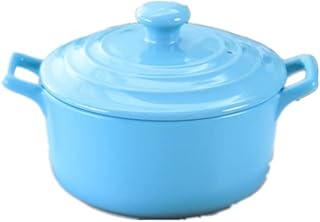 Round blue ceramic casserole with lid