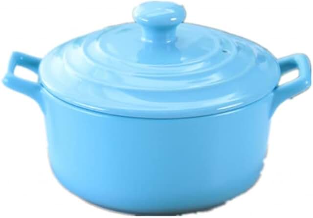 Round blue ceramic casserole with lid