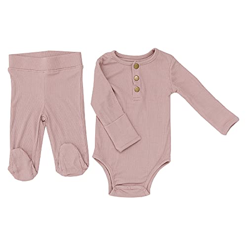 Quinn St. Ultra-Soft & Luxurious  , Baby, Toddler Uni  Clothing Sets - Bamboo/Spandex Ribbed Fabric - Onesie/Footed Pant Set, Blush - 0-3 Months